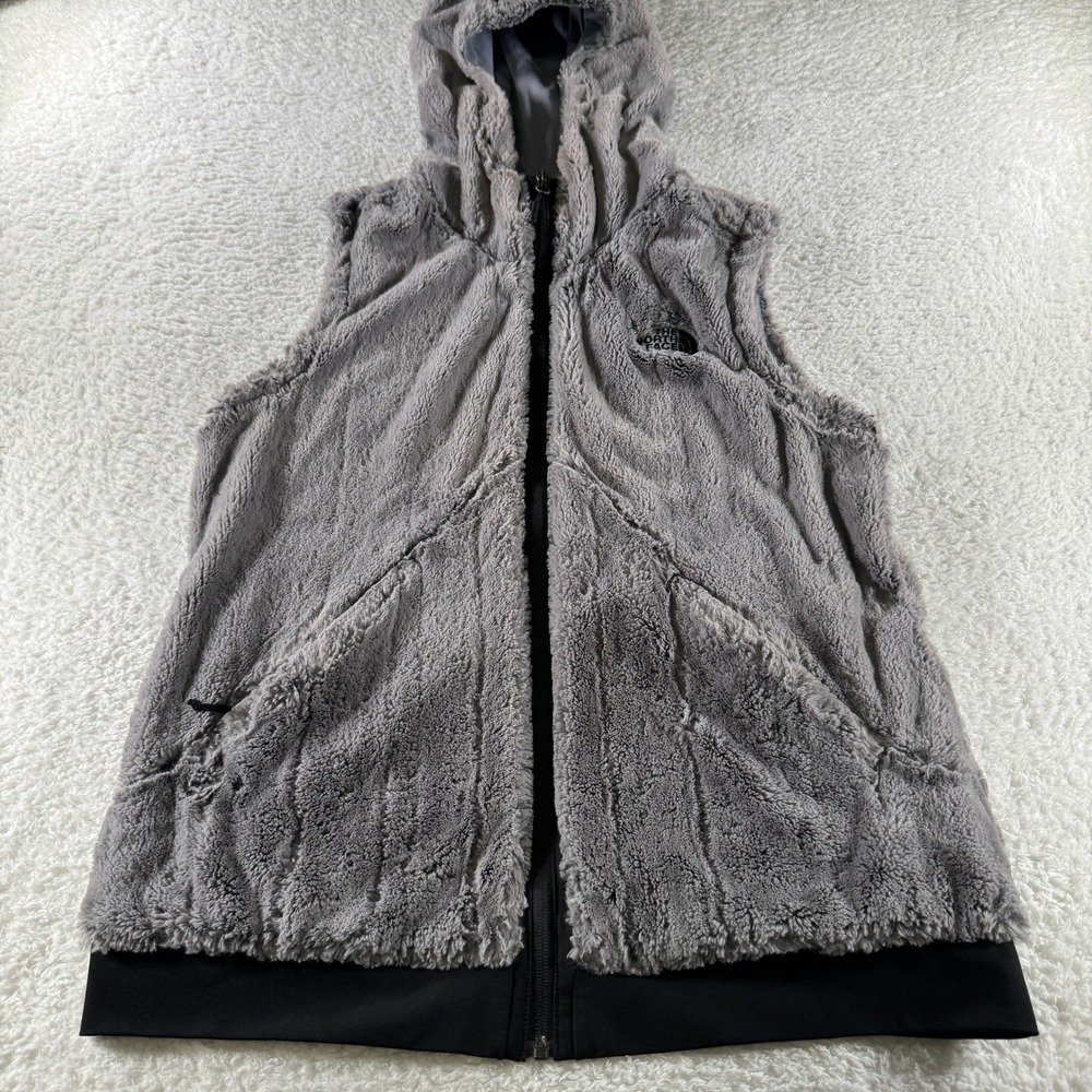 The North Face Women's Medium Sleeveless Hoodie Fur Fuzzy Gray Full Zip Clean